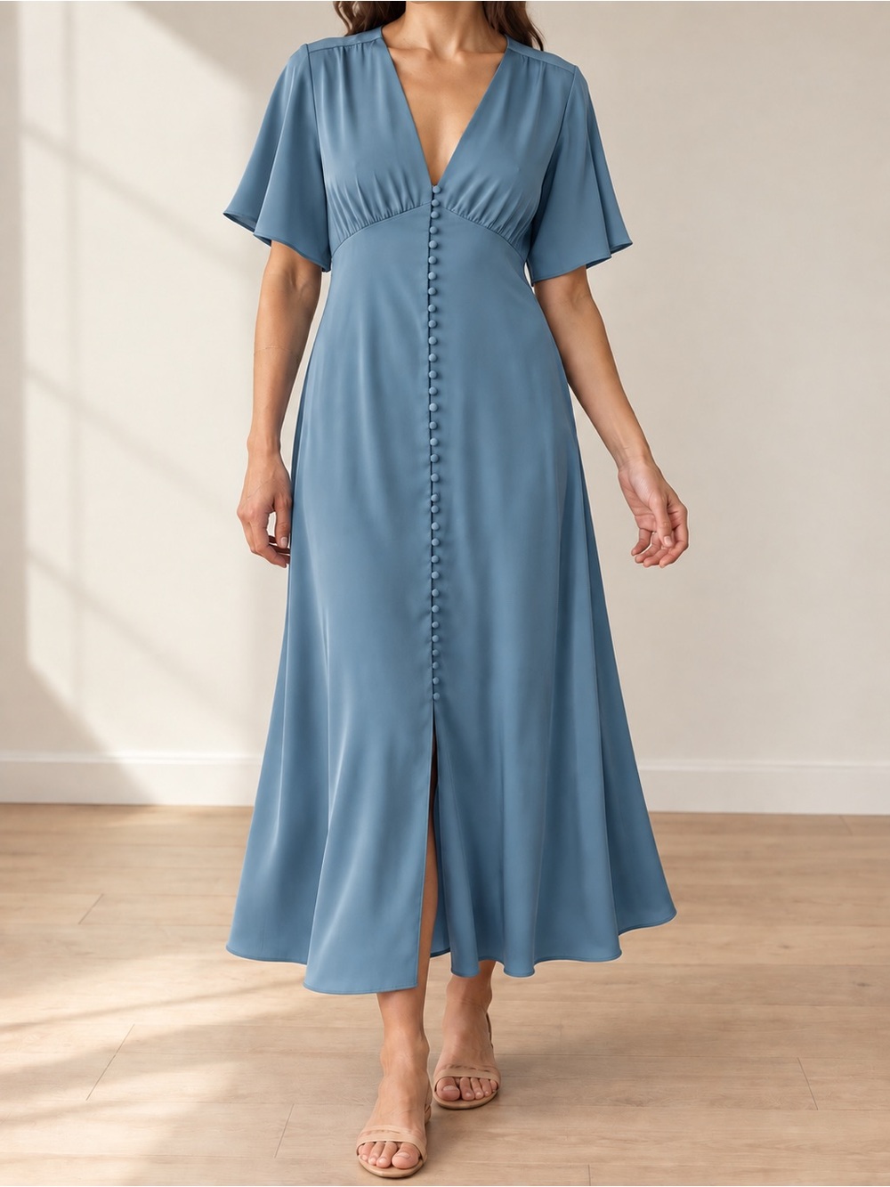 NWT ZAPA Paris Ocean Blue Satin Maxi Dress FR 42 Approx US 10